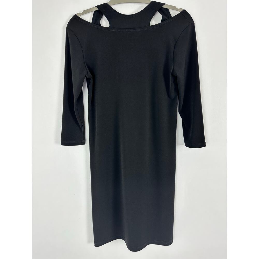Clara Sun Woo Black Cold Shoulder Tunic Mini Dress Travel Lagenlook LBD Size XS